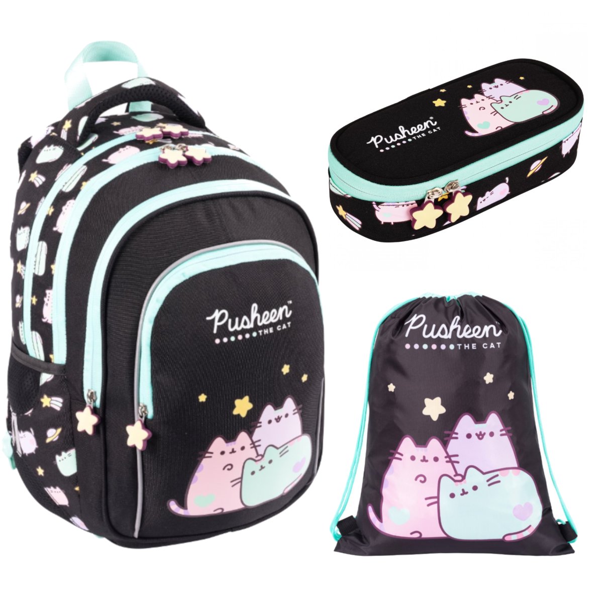 PLECAK+WOREK+PIÓRNIK ZESTAW BLACK PUSHEEN ST. MAJEWSKI