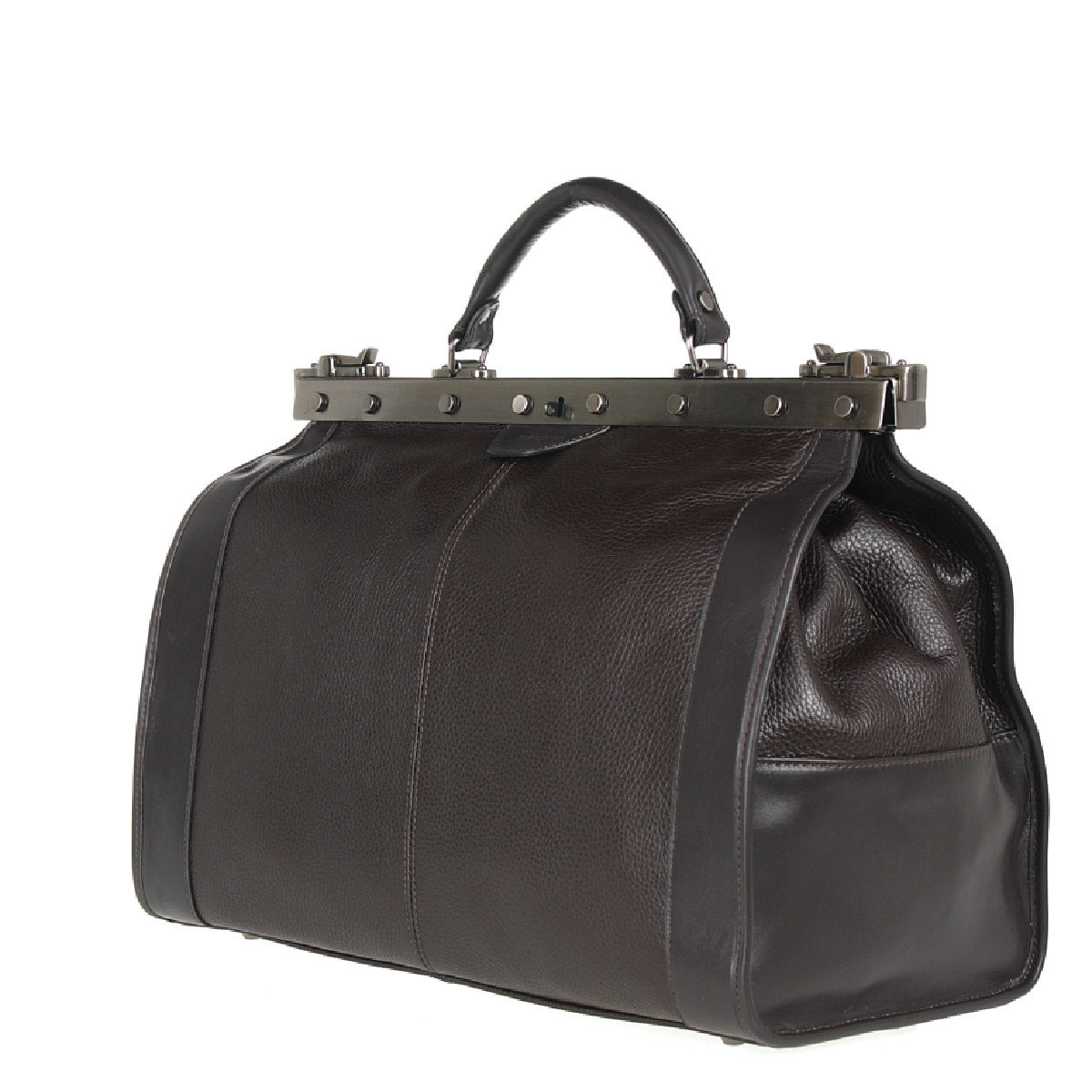 Kufer lekarski szlachetna skóra licowa ciemny brąz Torba podróżna