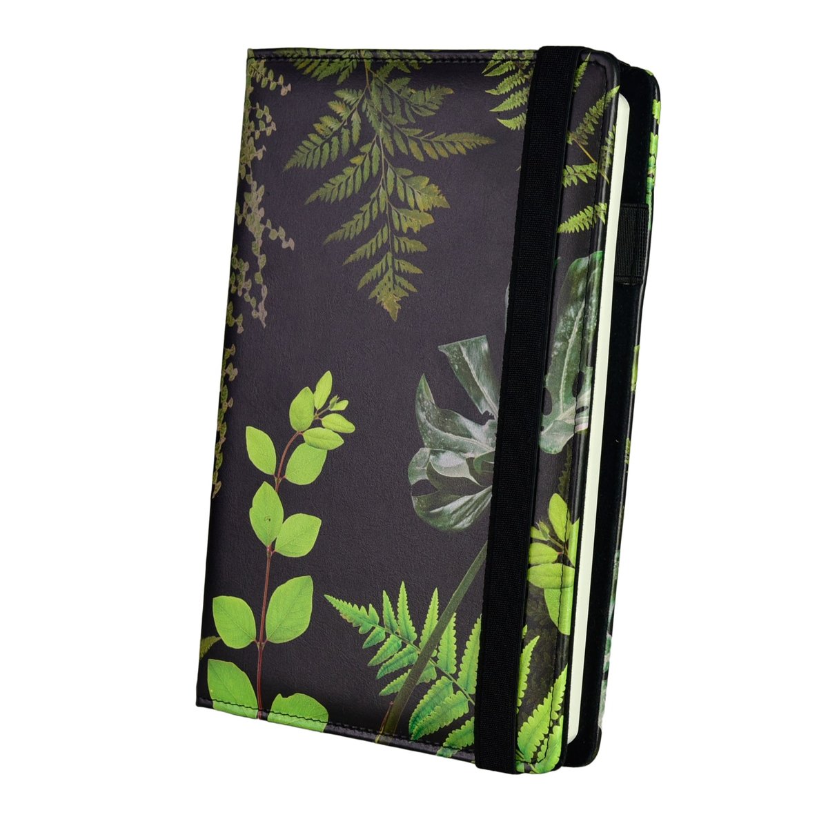 Planner dzienny wzorzysty z nadrukiem A5 z wymiennym wkładem Botanic Black