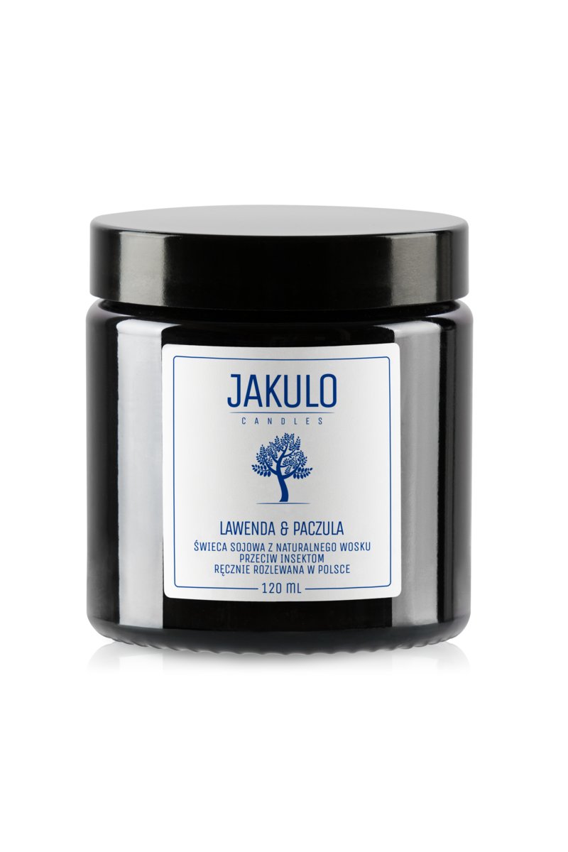 Świeca sojowa przeciw insektom - Lawenda i Paczula 120ml / JAKULO