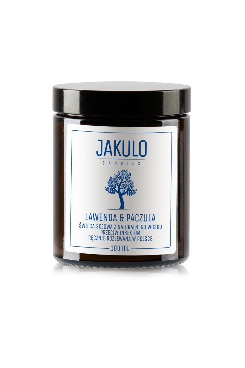 Świeca sojowa przeciw insektom - Lawenda i Paczula 180ml / JAKULO