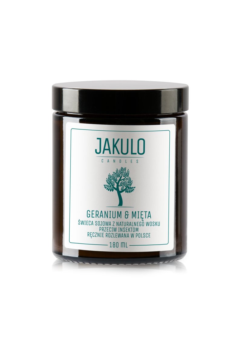 Świeca sojowa przeciw insektom - Geranium i Mięta 180ml / JAKULO