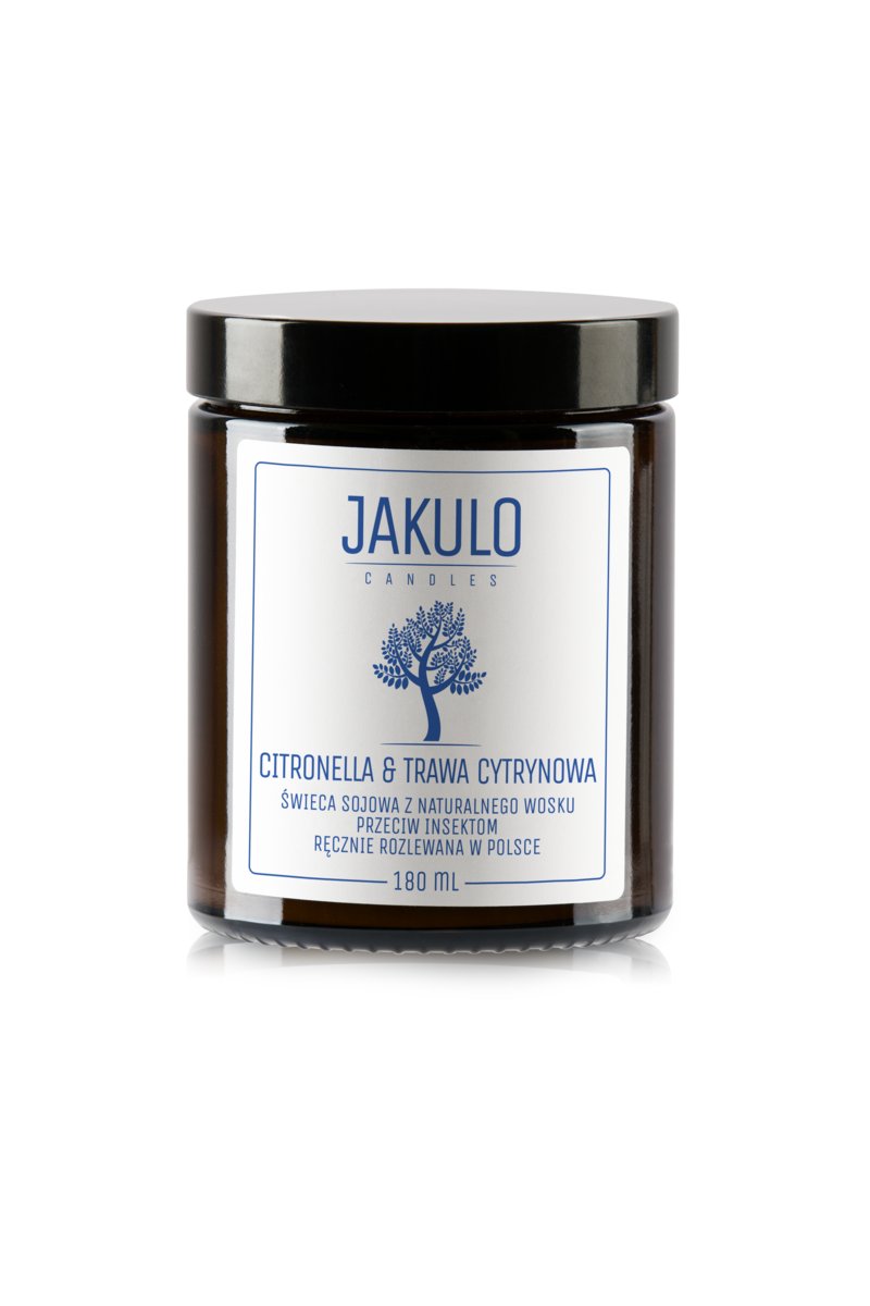 Świeca sojowa przeciw insektom - Citronella i Trawa Cytrynowa 180ml / JAKULO