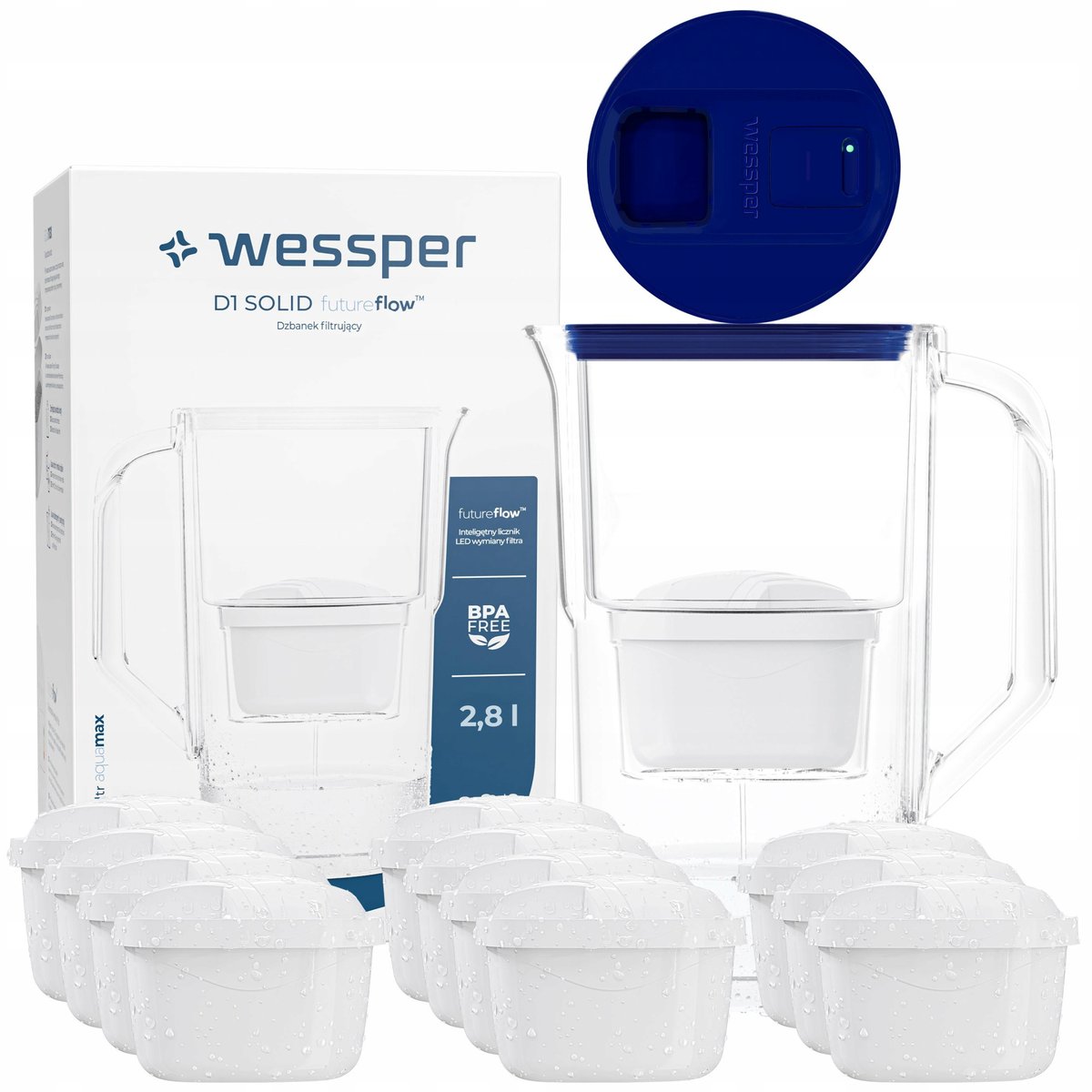 Dzbanek filtrujący z licznikiem LED Wessper D1 SOLID 3,3 aquamax + 12 Filtr