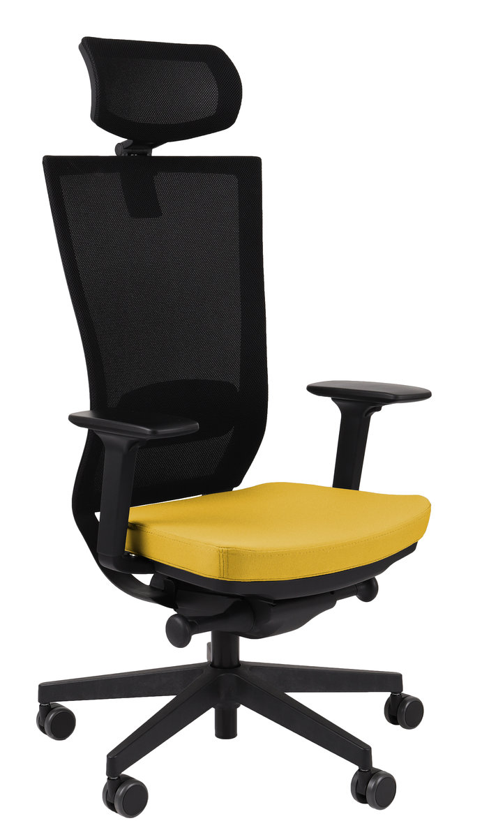 Ergonomiczny Fotel Biurowy Grospol Marti BS HD R11 Black Tkanina Note N07 Żółty