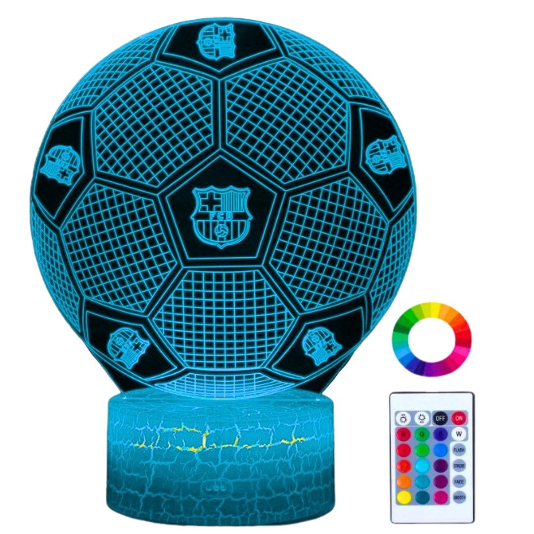 Lampka Nocna Biurkowa dla Dzieci FC Barcelona Piłka HERB 16 LED 3D + Pilot