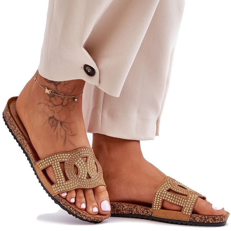 Klapki Damskie Z Ozdobami Lekkie Wygodne Eleganckie Wygodne Modne Stylowe Na Lato Oddychające Zdobione Dżetami Camel Rima 37