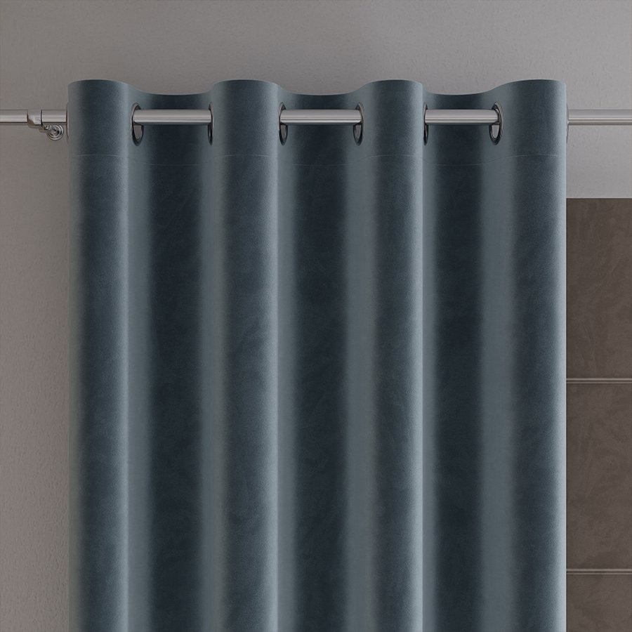 Gotowa zasłona z miękkiej welwetowej tkaniny Velvi, kolor szaroniebieski na przelotkach, rozmiar 140x230 cm