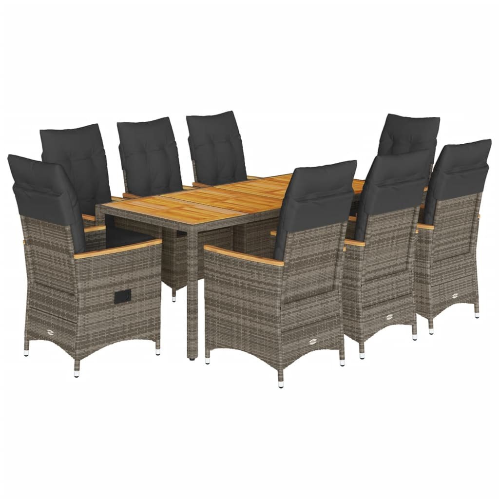 vidaXL 9-cz. zestaw mebli ogrodowych z poduszkami, szary, rattan PE