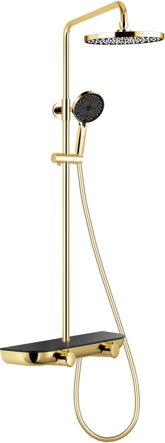 Mexen Axis zestaw prysznicowy natynkowy z deszczownicą i baterią, złoty/czarny - 78112-75
