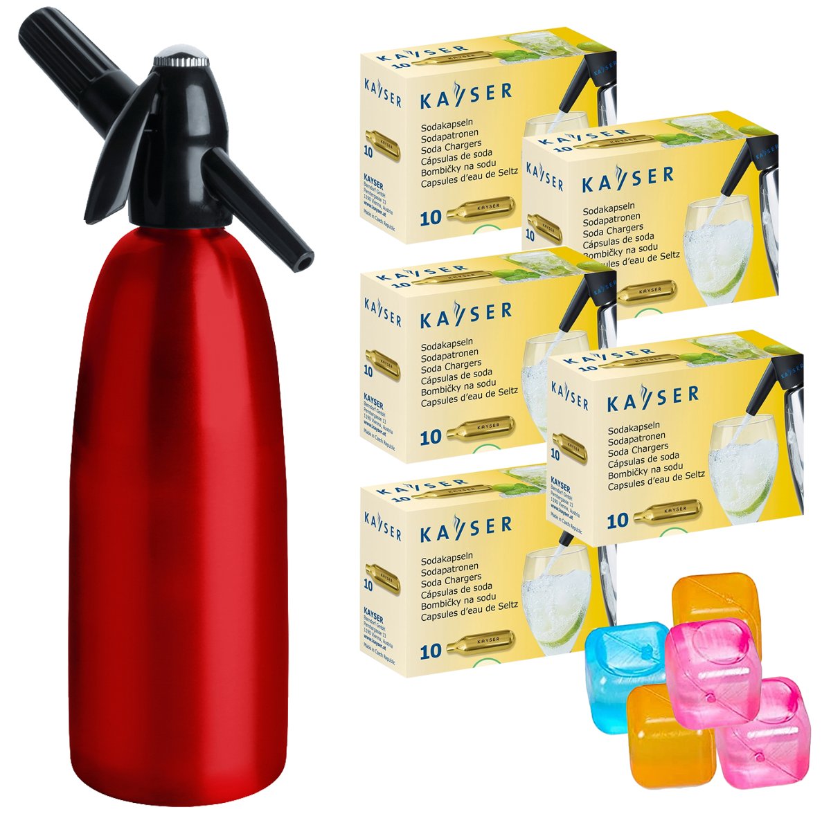 Saturator syfon do wody ART Quick Soda 1 l czerwony + 50 naboi + 5 kostek lodu