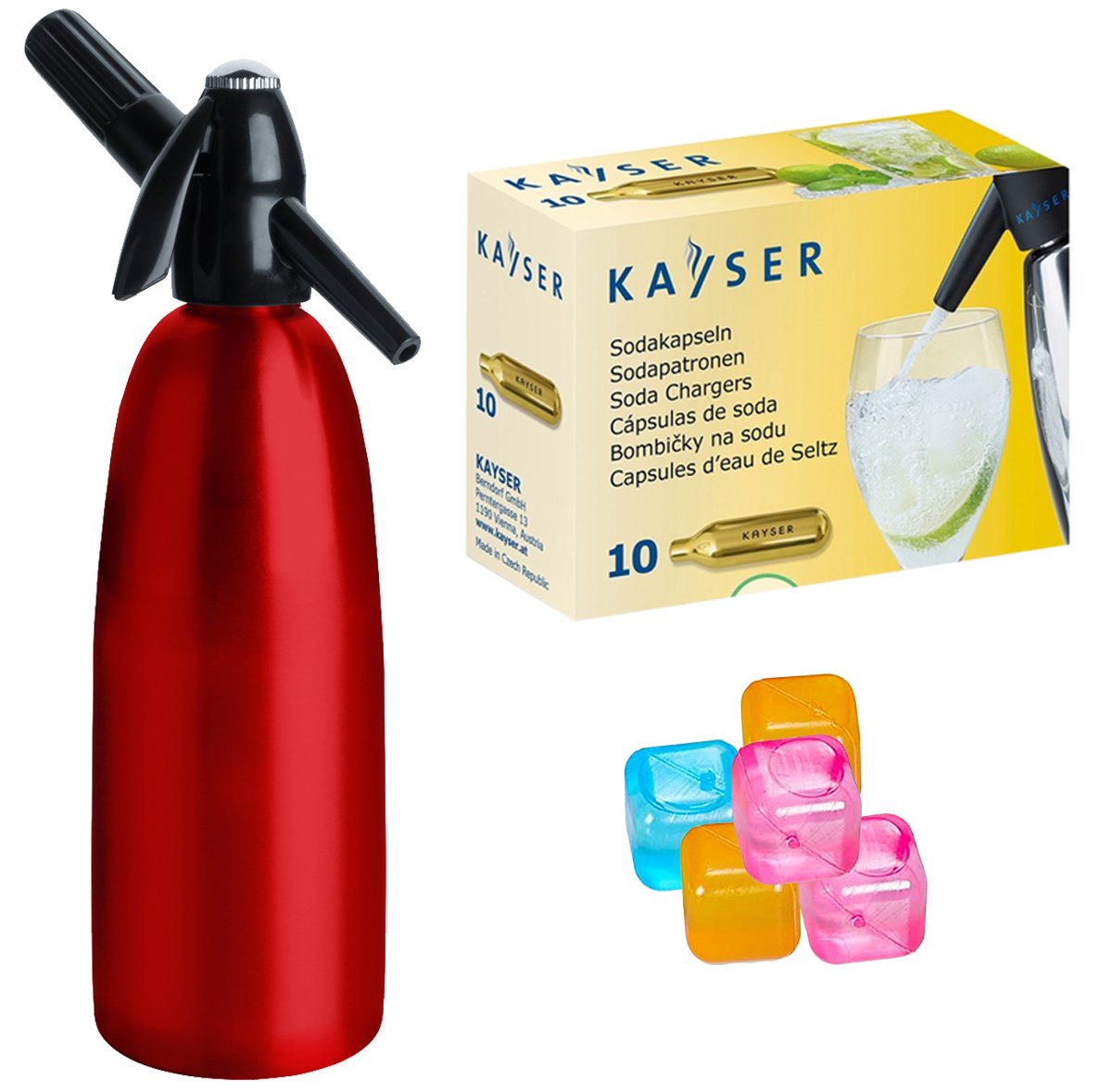 Saturator syfon do wody ART Quick Soda 1 l czerwony + 10 naboi + 5 kostek lodu