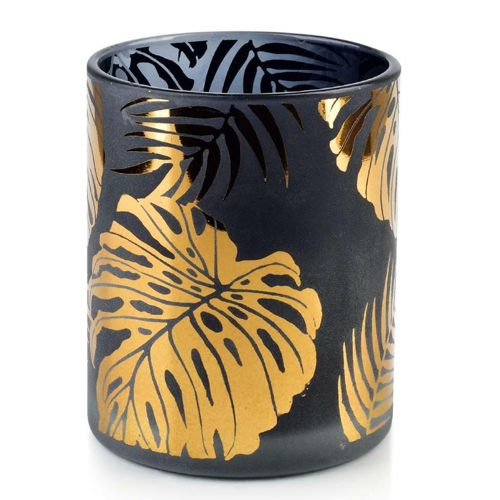 Szklany Świecznik Osłonka Jungle Black Na Świecę Mondex 10x12,5cm
