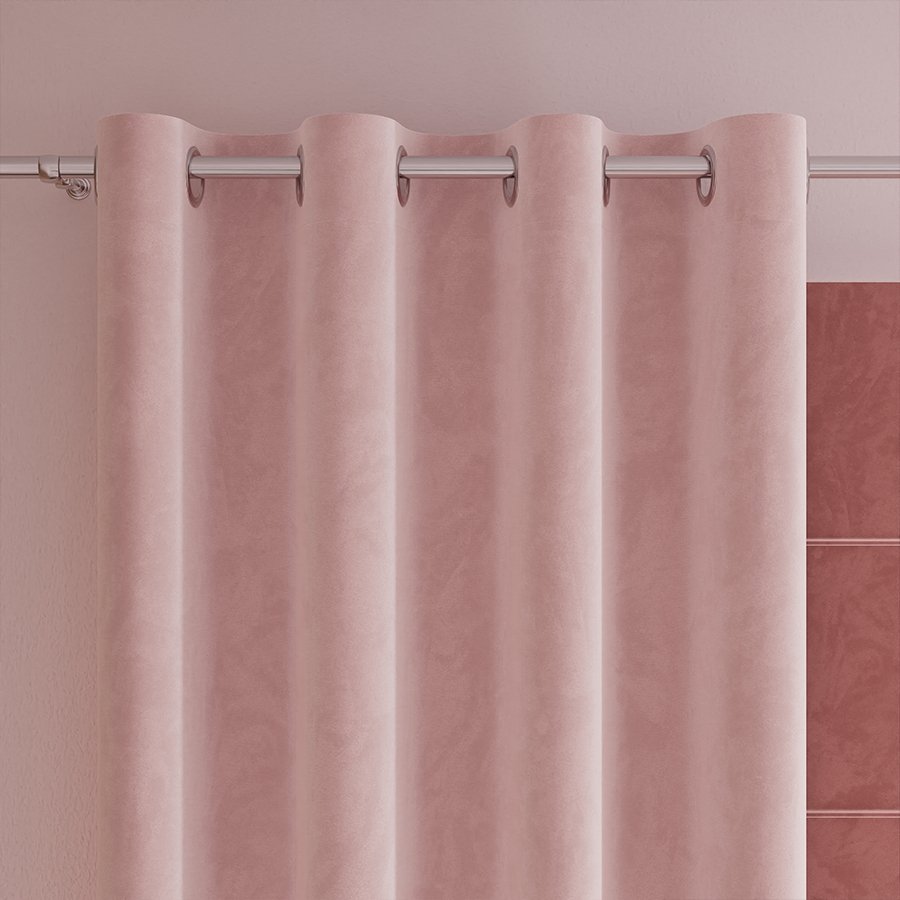 Gotowa zasłona z miękkiej welwetowej tkaniny Velvi, kolor jasny różowy na przelotkach, rozmiar 140x250 cm
