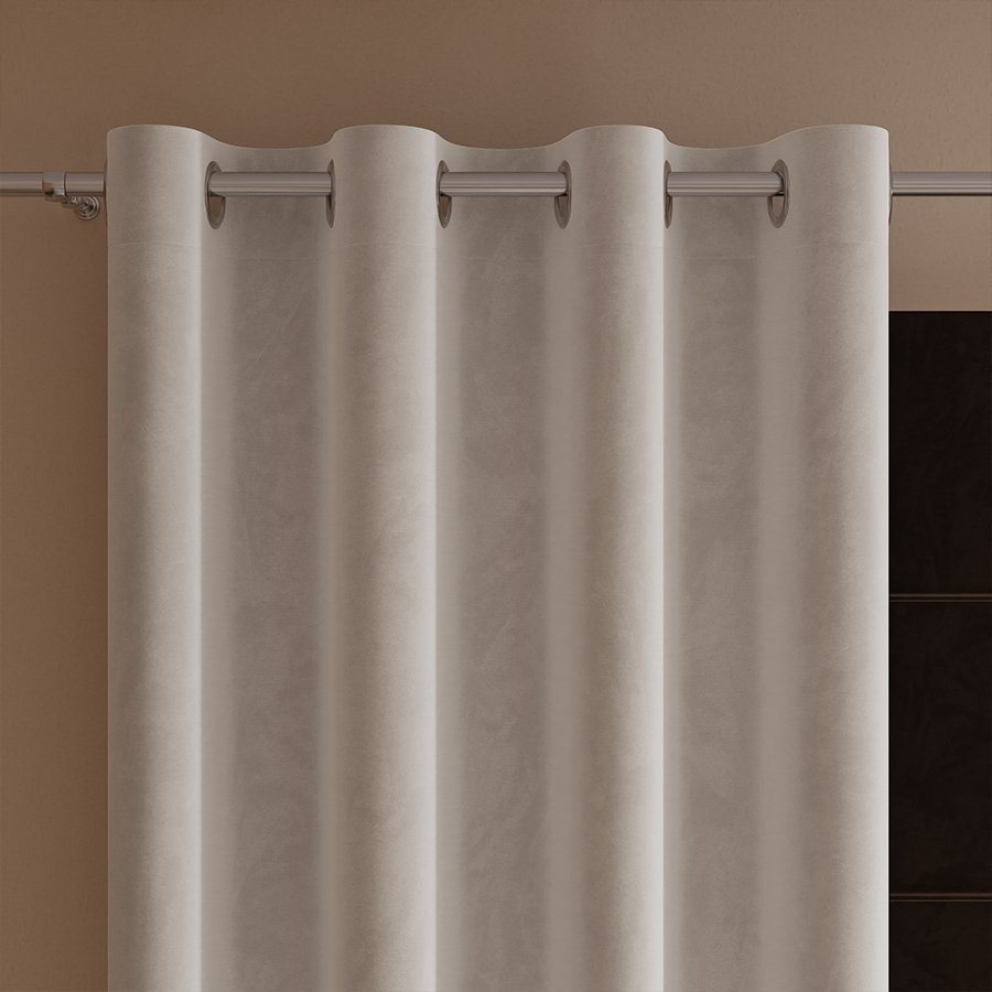 Gotowa zasłona z miękkiej welwetowej tkaniny Velvi, kolor ciepły jasny szary na przelotkach, rozmiar: 140x240 cm