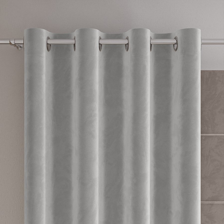 Gotowa zasłona z miękkiej welwetowej tkaniny Velvi, kolor pastelowy szary na przelotkach, rozmiar 140x230 cm