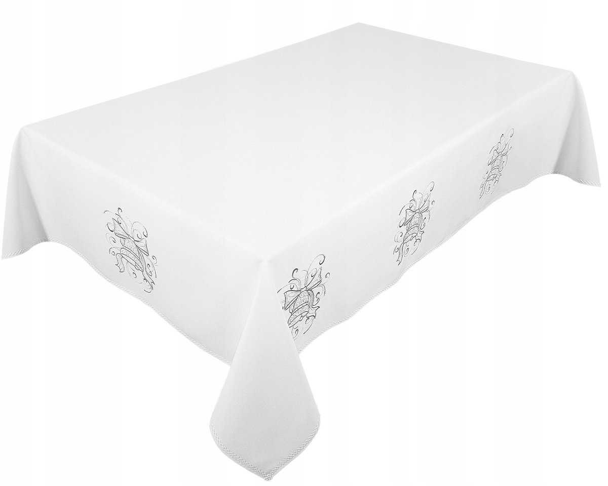 OBRUS PLAMOODPORNY ŚWIĄTECZNY HAFT 140x250 BIAŁY WIGILIJNY ŚWIĄTECZNY
