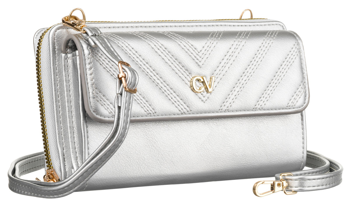 Torebka miejska na ramię torebko-portfel na karty i telefon skóra ekologiczna Cavaldi, srebrny