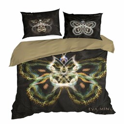 Eurofirany Pościel satynowa 220x200 Eva 11 czarna beżowa motyl Eva Minge