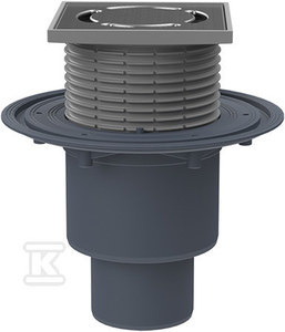 Wpust stropowy DN50/75/110 pionowy z kołnierzem przyłączeniowym, syfonem antyzapachowym Primus blue, ramą nasadową 123x123mm i rusztem ze stali