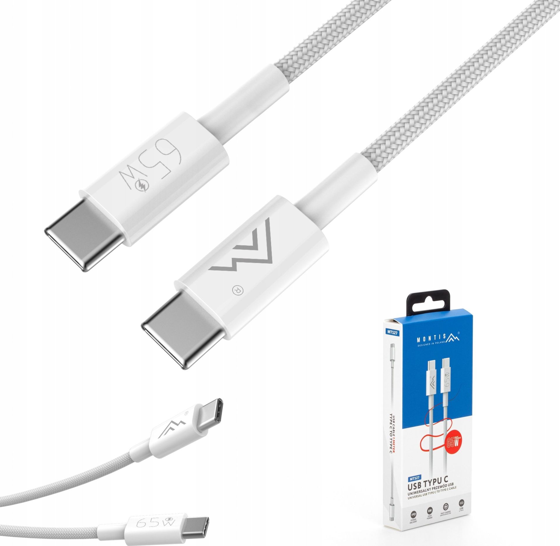 Kabel USB Typu C - USB Typu C 1m 65W MT127 Montis