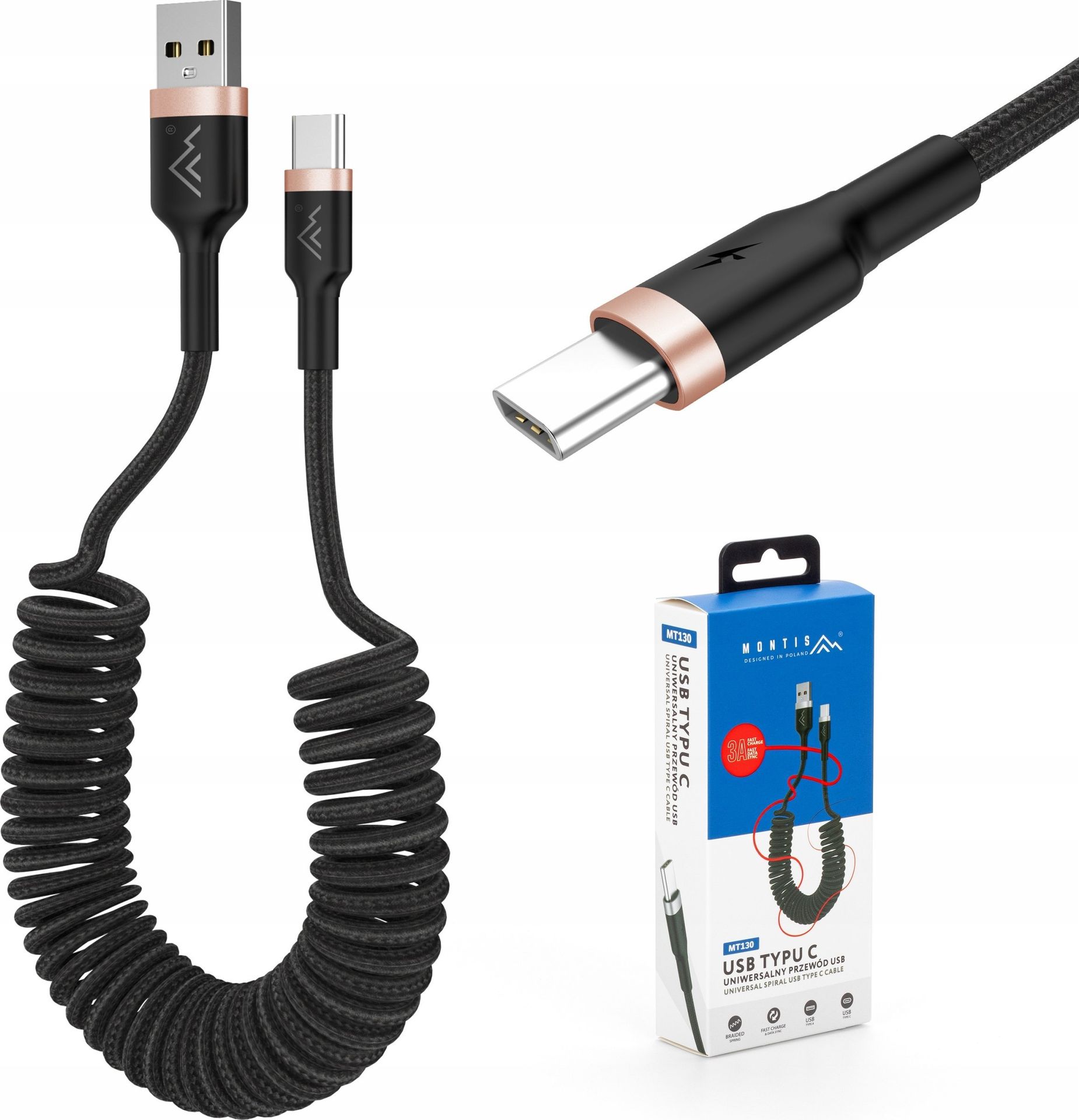 Kabel USB Typu A - USB Typu C 1,5m (spirala) MT130 Montis
