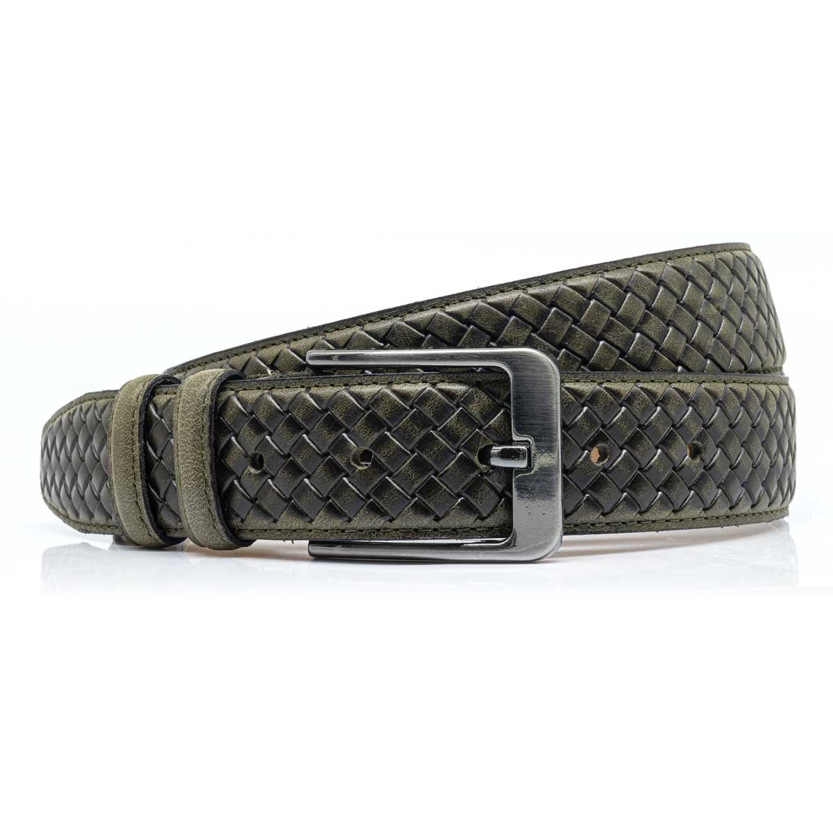 Pasek casualowy skóra naturalna w kolorze zielonym - butelkowa zieleń EM - EM Men's Accessories