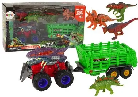 Pojazd z motywem dinozaura 4szt + przyczepa - Leantoys