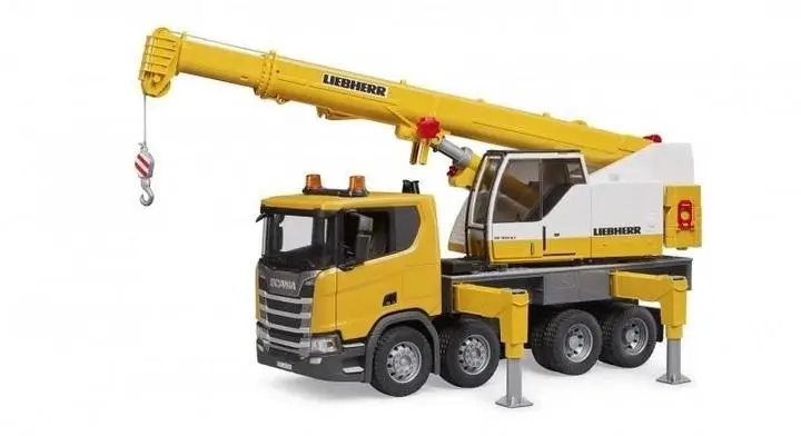 Scania Super 560R ciężarówka żółta z dźwigiem - Bruder