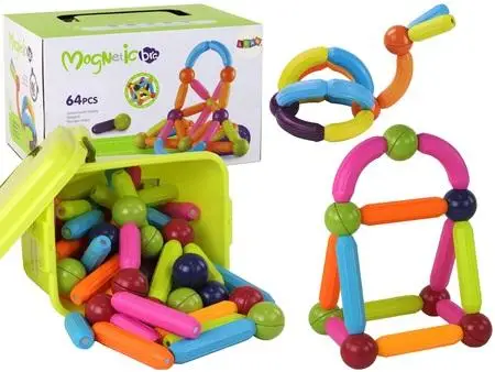 Klocki magnetyczne w kuferku 64el - Leantoys
