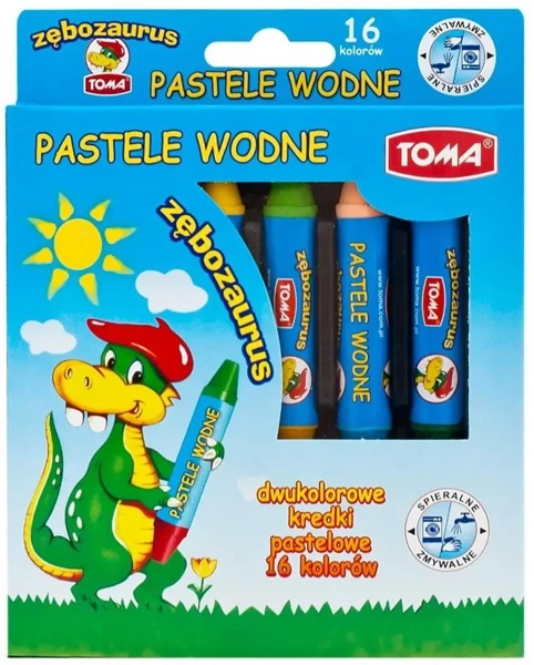 Pastele wodne dwustronne Zębozaurus 16 kolorów - TOMA