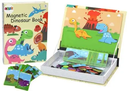 Magnetyczne puzzle Dinozaury książce 64 elementy - Leantoys