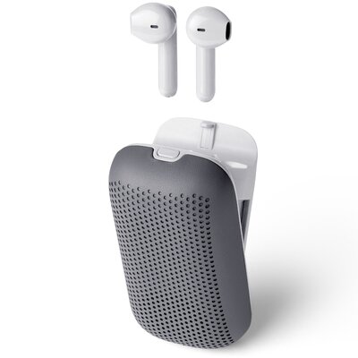 Słuchawki bezprzewodowe Speakerbuds szaro-białe z głośnikiem bluetooth