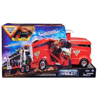 Monster Jam zestaw z transporterem i pojazdem Launch n' Go Hauler Max-D