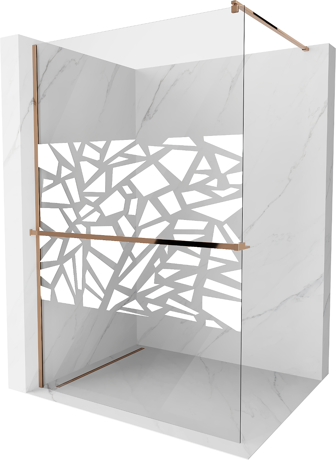 Mexen Kioto+ ścianka prysznicowa z półką Walk-in 80 x 200 cm, biały wzór, różowe złoto - 800-080-121-60-85