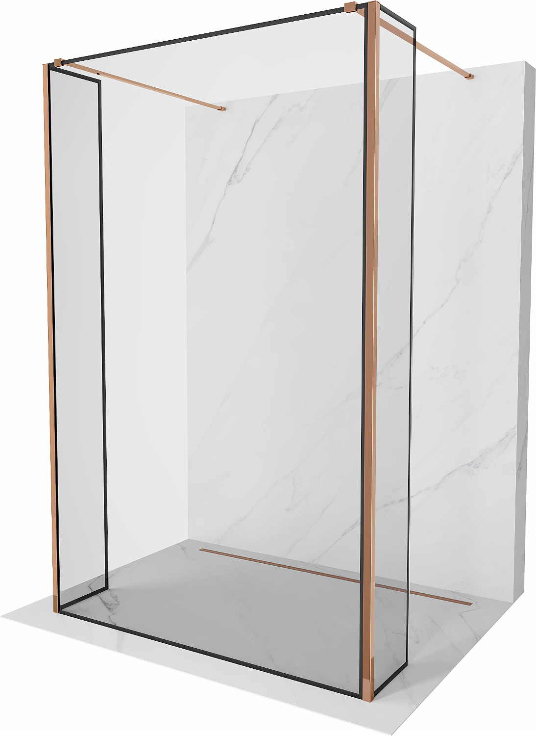 Mexen Kioto ścianka prysznicowa wolnostojąca 110 x 30 x 30 cm, czarny wzór, różowe złoto - 800-110-030-222-60-70-030