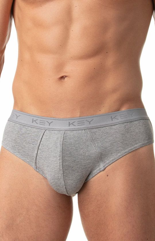 Key klasyczne slipy męskie z szeroką gumą szary melanż 2-Pack MPP 019 ME, Kolor szary melanż, Rozmiar M, Key - Intymna