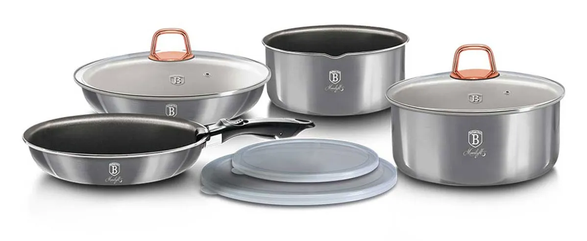 Aluminiowy srebrny zestaw garnków z pokrywkami S4-C65