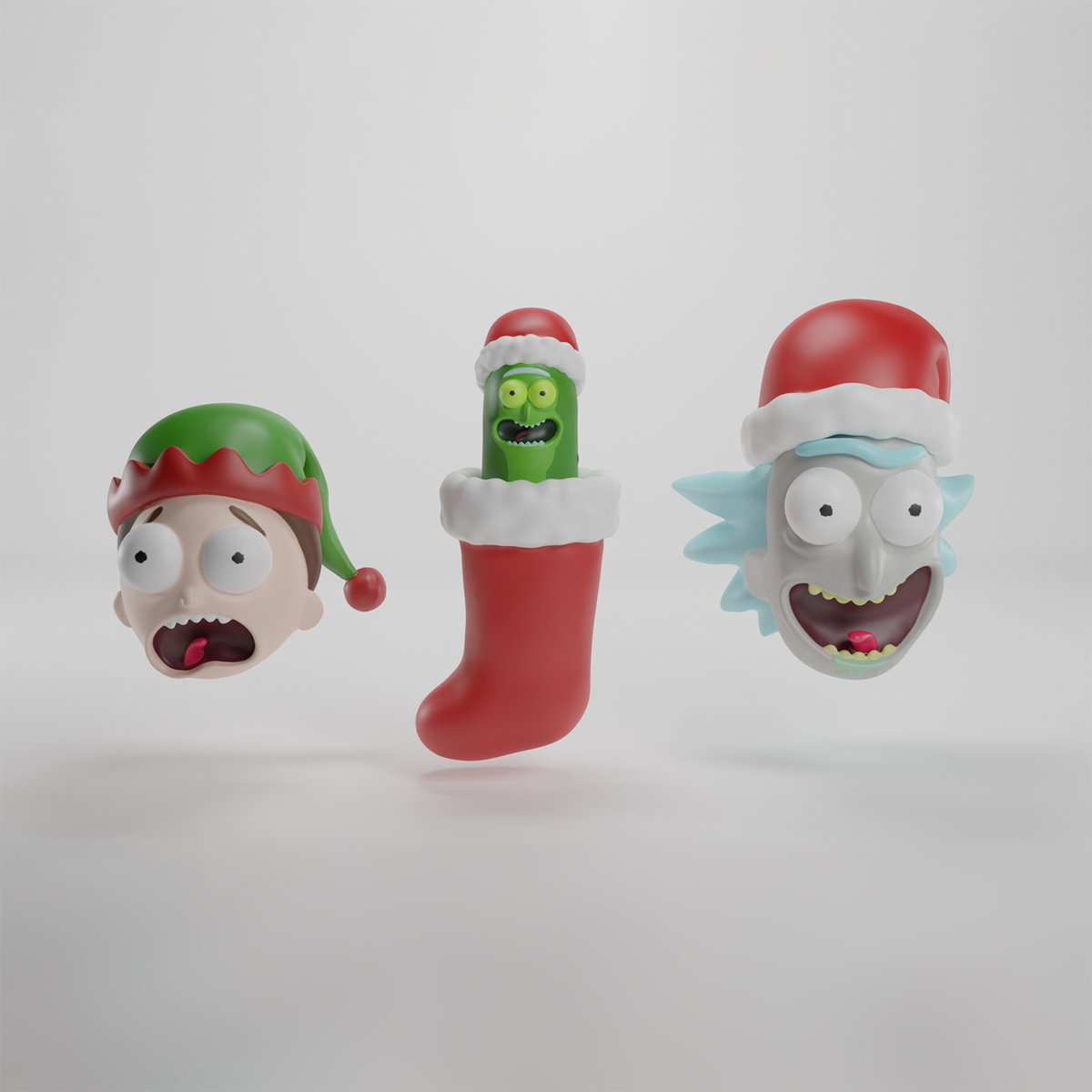ZESTAW 3 OZDOBÓW ŚWIĄTECZNYCH RICK & MORTY-RICK, MORTY I PICKLE RICK
