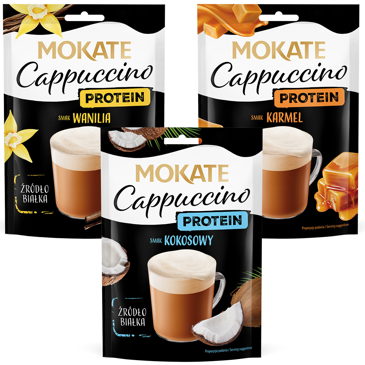 Zestaw Kawa Cappuccino Proteina Duża Zawartość Białka Mokate Mix 3Szt