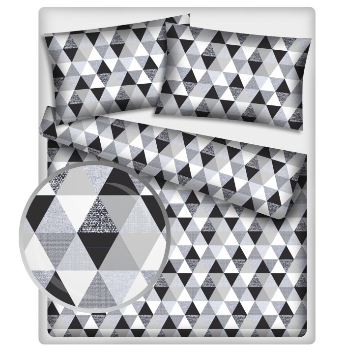 Pościel bawełniana 140x200 trójkaty szaro-czarne
