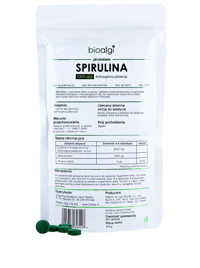 Suplement Diety, Spirulina Platensis Bioalgi 100% Naturalna 400 Tab.