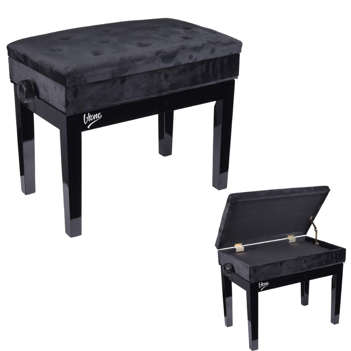 V-TONE ŁAWA 2 WL ława do pianina ze schowkiem WELUR BK