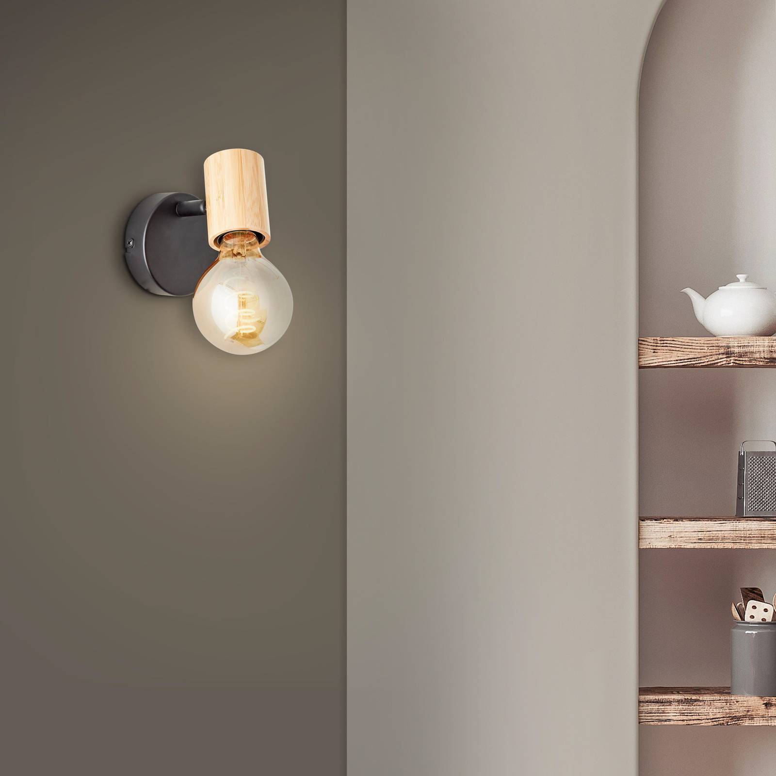 Brilliant Reflektor ścienny Kerry, czarny/naturalny, szerokość 9 cm, bambus