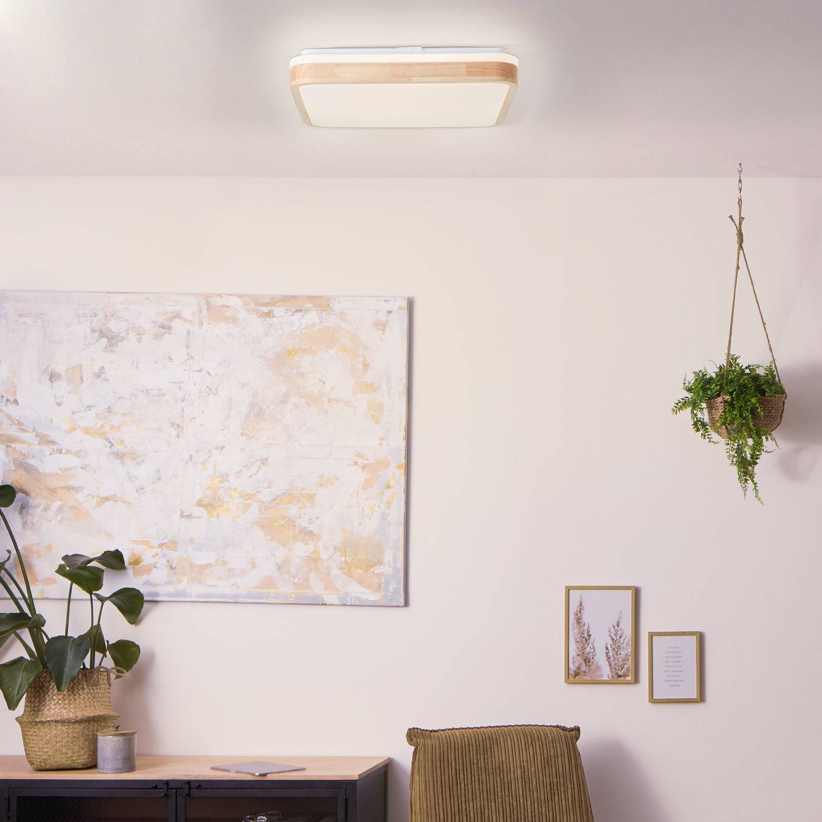 Brilliant Lampa sufitowa LED Tumeo, długość 40 cm, jasne drewno, metal/drewno