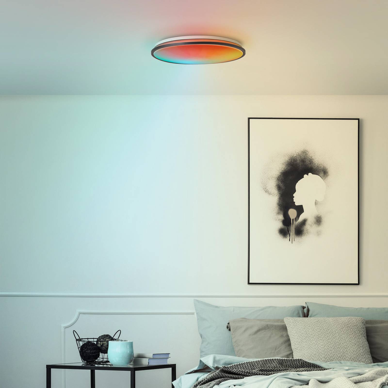 Brilliant Lampa sufitowa LED Heida, Ø 49 cm, czarny, CCT, RGB, metal