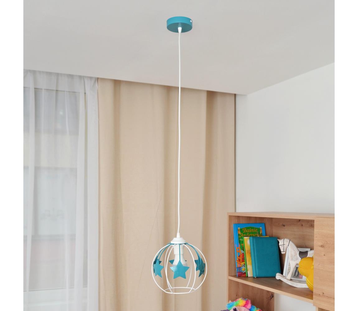 Żyrandol dziecięcy na lince STARS 1xE27/15W/230V turkusowy/biały