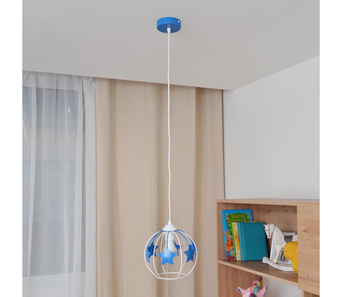 Żyrandol dziecięcy na lince STARS 1xE27/15W/230V niebieski/biały