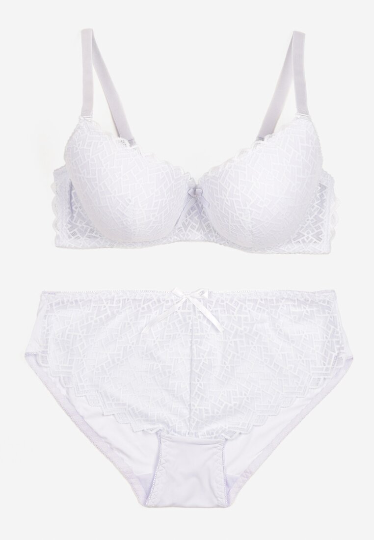 Biały Komplet Bielizny Koronkowej Klasyczny Biustonosz i Figi z Wysokim Stanem Nasellea