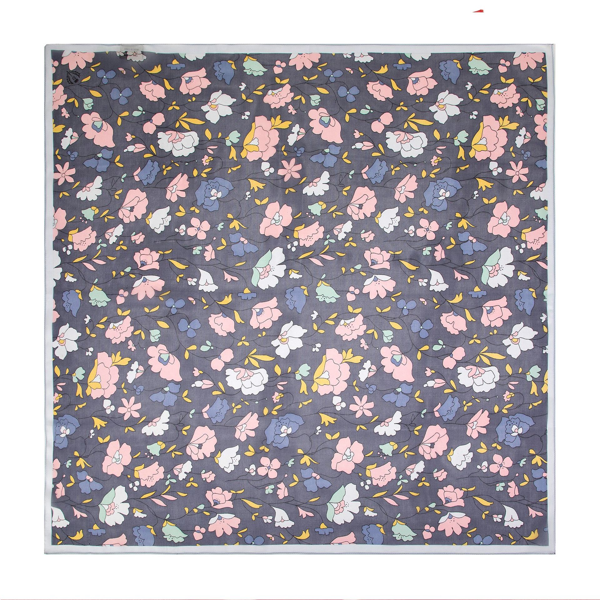 Damska apaszka jedwabna wzorzysta żółto - granatowy